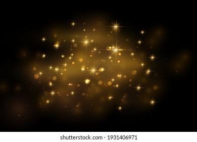 Yellow sparks glitter special light effect. Vector sparkles on transparent background. Christmas abstract pattern. Sparkling magic dust particles -