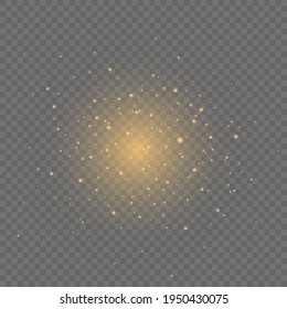 Yellow sparks glitter special light effect on a transparent background.
