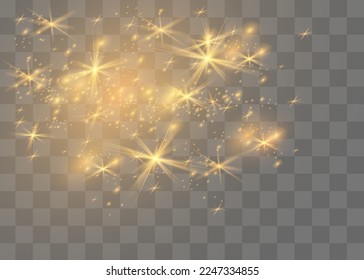 Yellow sparks glitter special light effect. Vector sparkles on transparent background. Christmas abstract pattern. Sparkling magic dust particles