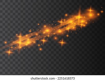 Yellow sparks glitter special light effect. Vector sparkles on transparent background. Christmas abstract pattern. Sparkling magic dust particles