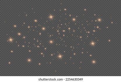 Yellow sparks glitter special light effect. Vector sparkles on transparent background. Christmas abstract pattern. Sparkling magic dust particles