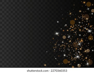 Yellow sparks glitter special light effect. Vector sparkles on transparent background. Christmas abstract pattern. Sparkling magic dust particles