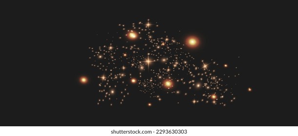 Yellow sparks glitter special light effect. Vector sparkles on transparent background. Christmas abstract pattern. Sparkling magic dust particles