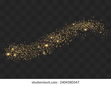 Yellow sparks glitter special light effect. Vector sparkles on transparent background. Christmas abstract pattern. Sparkling magic dust particles