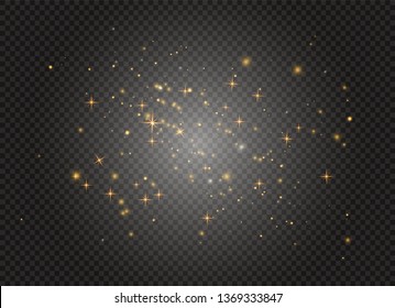 Yellow sparks and golden stars glitter special light effect. Vector sparkles on transparent background. Christmas abstract pattern. Sparkling magic dust particles