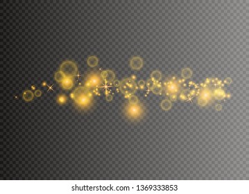 Yellow sparks and golden stars glitter special light effect. Vector sparkles on transparent background. Christmas abstract pattern. Sparkling magic dust particles