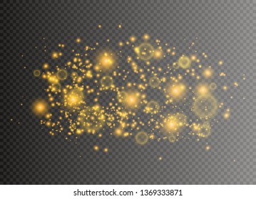Yellow sparks and golden stars glitter special light effect. Vector sparkles on transparent background. Christmas abstract pattern. Sparkling magic dust particles