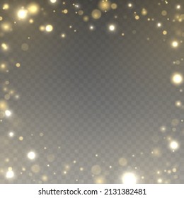 Yellow sparks and golden stars shine with special light. Magic dust and glare. bokeh gold light. Glow defocused effect. Abstract background with blurred effect. Vector illustration.