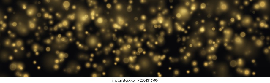 Yellow sparks and golden stars shine with special light. Magic dust and glare. bokeh gold light. Glow defocused effect. Abstract background with blurred effect. Vector illustration.