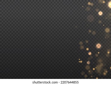 Yellow sparks and golden stars shine with special light. Magic dust and glare. bokeh gold light. Glow defocused effect. Abstract background with blurred effect. Vector illustration.