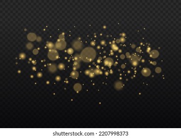 Yellow sparks and golden stars shine with special light. Magic dust and glare. bokeh gold light. Glow defocused effect. Abstract background with blurred effect. Vector illustration.