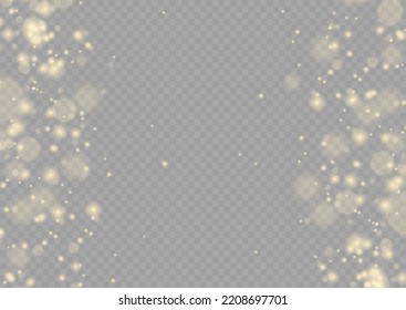 Yellow sparks and golden stars shine with special light. Magic dust and glare. bokeh gold light. Glow defocused effect. Abstract background with blurred effect. Vector illustration.