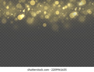 Yellow sparks and golden stars shine with special light. Magic dust and glare. bokeh gold light. Glow defocused effect. Abstract background with blurred effect. Vector illustration.