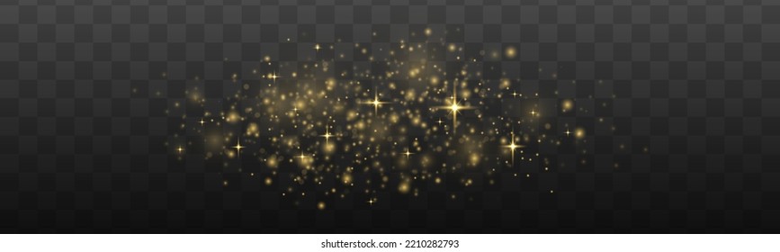 Yellow sparks and golden stars shine with special light. Magic dust and glare. bokeh gold light. Glow defocused effect. Abstract background with blurred effect. Vector illustration.
