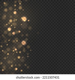 Yellow sparks and golden stars shine with special light. Magic dust and glare. bokeh gold light. Glow defocused effect. Abstract background with blurred effect. Vector illustration.