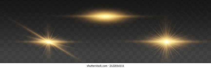 Yellow sparks sparkle with a special light. Set of gold bright beautiful stars. Golden glitter and glare. Bright flashes. Magical explosion with star dust. Sun flash. Christmas vector illustration. 
