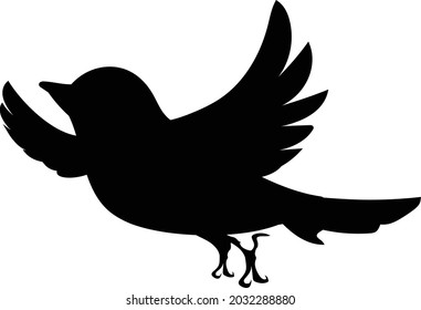 Yellow Sparrow Flying in Air. Black Bird Silhouette Against White Background No Sky. Free Vector