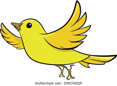 Yellow Sparrow Flying in Air. Cute Yellow Bird. Birds from Different parts of World. Common Birds. Bird Icon Vector Illustrations Isolated Doodle on White Background. Colorful Birds Set