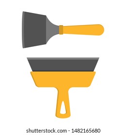 Yellow spatula. Tool for the home repair. Household equipment for cement work. Isolated vector illustration in cartoon style