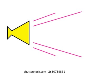 A yellow speaker with pink lines on a white background