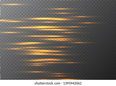 Yellow special effect. Glowing streaks on transparent background. Beautiful glow light flare and spark.