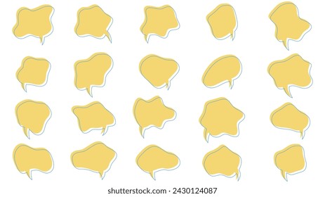 Yellow speech balloon set with blue outline and shifted to the top left. Vector illustration. Vector illustration.
