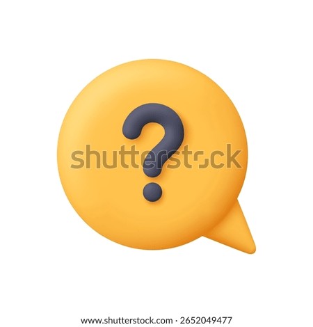Yellow speech bubble with a black question mark. FAQ, customer support, help concept. 3d vector icon. Cartoon minimal style.