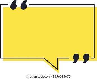 Yellow speech bubble with black quotation marks framing an empty space, ideal for inserting quotes or text, representing communication and sharing ideas