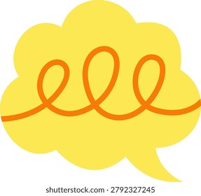 Yellow speech bubble cloud with orange scribble, vector illustration