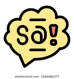 Yellow speech bubble expressing confusion and surprise with the word so and an exclamation mark