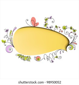 Yellow speech bubble with floral elements on white background