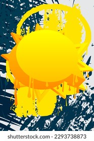 Graffiti de burbujas del discurso amarillo en fondo azul. Fondo de estilo de pintura urbana. Símbolo abstracto de discusión en la moderna decoración de arte callejero sucio.