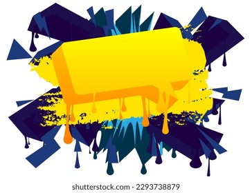 Yellow Speech Bubble Graffiti on blue Background. Urban painting style backdrop. Abstract discussion symbol in modern dirty street art decoration.