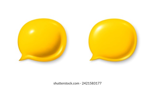 Symbole für gelbe Sprachblasen. Chat-Kommentarsymbole gesetzt. 3D-Talkommando-Feld. Modernes, realistisches 3D-Design. Unterstützen Sie Sprachblasen, Chat-Meldungsfeld. Banner für den Dialog in sozialen Medien. Vektorgrafik