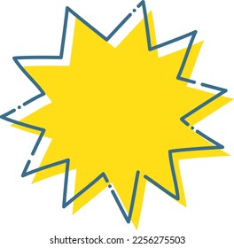 Yellow speech bubble illustration with blue dashed line