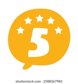 Yellow speech bubble with number 5. Badge. Illustration on white background.