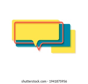 Yellow speech bubble in paper cut art. Papercut style banner with geometric shapes. Colorful sticker with frame and place for promotion text, price tag, sale ad. Papercut badge. Vector illustration.