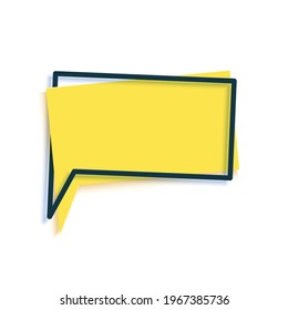 Gelbe Sprachblase in Papierschnitt-Kunst. Memphis-Banner mit geometrischen Formen. Farbige Aufkleber mit Platz für Promotion-Text, Preisschild, Verkaufsanzeige. Papercut-Abzeichen Vektorgrafik.