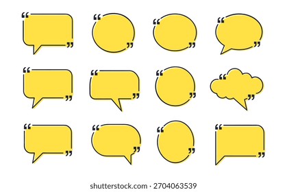 Yellow speech bubble quote frame vector collection on transparent background