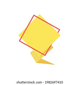 Yellow speech bubble and red rhombus frame in flat. Memphis style banner with abstract geometric shapes. Colorful vector sticker with place for promotion text, price tag, sale ad. Papercut badge.