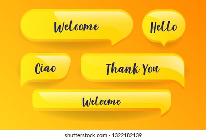 Yellow speech bubbles set with messages