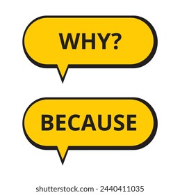 Yellow speech bubbles with why and because words on a white background