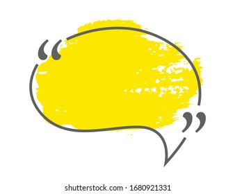 Yellow speech or think bubble isolated on white. Gray border. Think bubble in grunge style. Template for social network and label. Creative thought balloon. Speech bubble line art vector illustration.