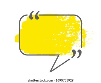 Yellow speech or think bubble isolated on white. Gray border. Think bubble in grunge style. Template for social network and label. Creative thought balloon. Speech bubble line art vector illustration.