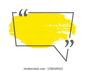 Yellow speech or think bubble isolated on white. Gray border. Think bubble in grunge style. Template for social network and label. Creative thought balloon. Speech bubble line art vector illustration.