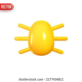 Yellow spider. Web security virus data safety antivirus concept. Cyber data protection. Realistic 3d design element In plastic cartoon style. Icon isolated on white background. Vector illustration