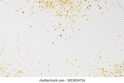 Yellow Spiral Celebration Vector Transparent Background. Decoration Streamer Template. Serpentine Party Design. Golden Swirl Illustration.