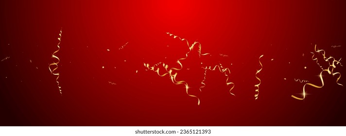 Yellow Spiral Festive Vector Panoramic Red Background. Anniversary Streamer Illustration. Star Christmas Poster. Golden Party Design.