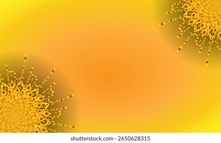 Yellow Spiral Mandala Ornament on Bright Gradient Background – Abstract Floral Corner Design