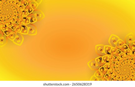 Yellow Spiral Mandala Ornament on Bright Gradient Background – Abstract Floral Corner Design
